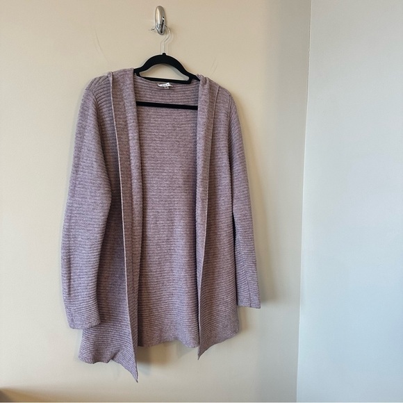 Sioni-Ribbed Open Light Purple Hooded Cardigan (Size:Medium) - Picture 3 of 9